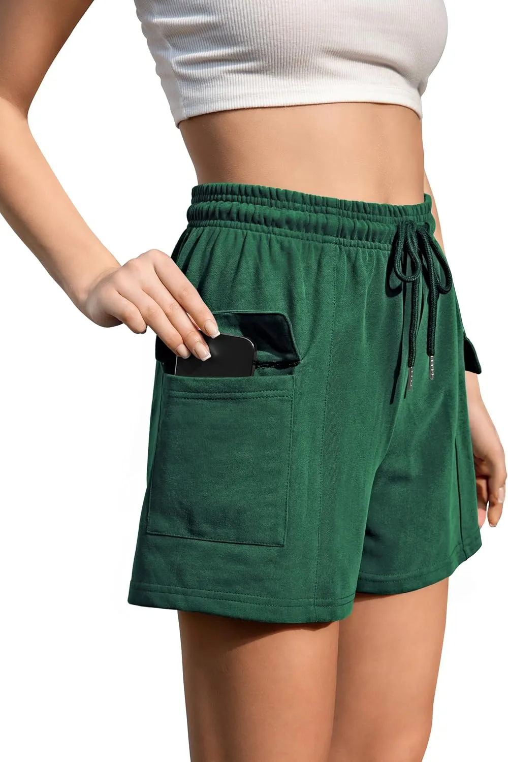 Summer High Waisted Cargo Shorts with Pockets Cotton Drawstring Casual Shorts Women