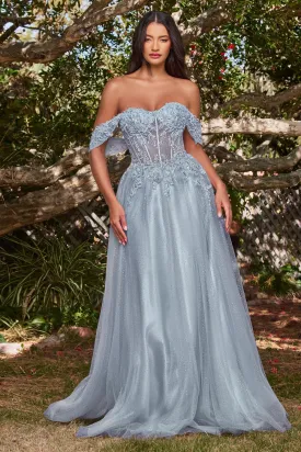 Whimsy Off the Shoulder Ballgown Prom Dress 740198TRR-SmokeyBlue   Cinderella Divine CD0198 LaDivine CD0198