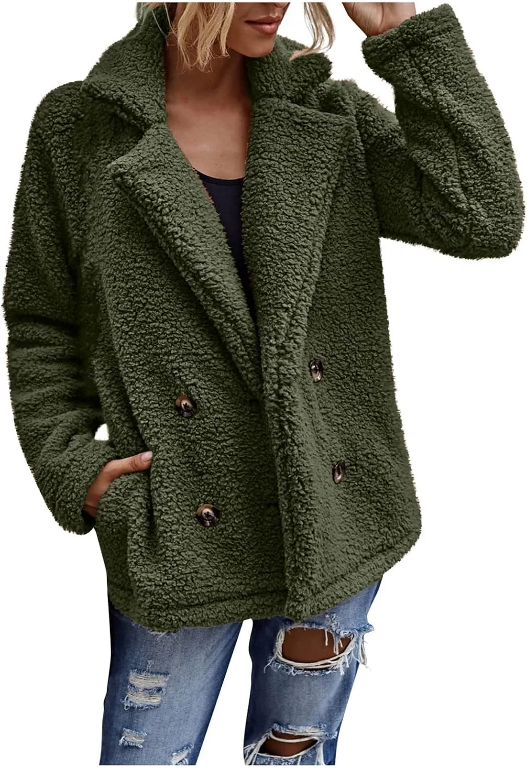 Women's Casual Fashion Loose Solid Color Hat Plus Fleece Collar Pocket Jacket