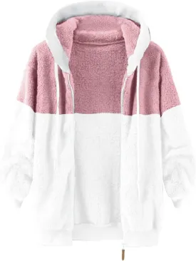 Women's Casual Fashion Loose Solid Color Hat Plus Fleece Collar Pocket Jacket