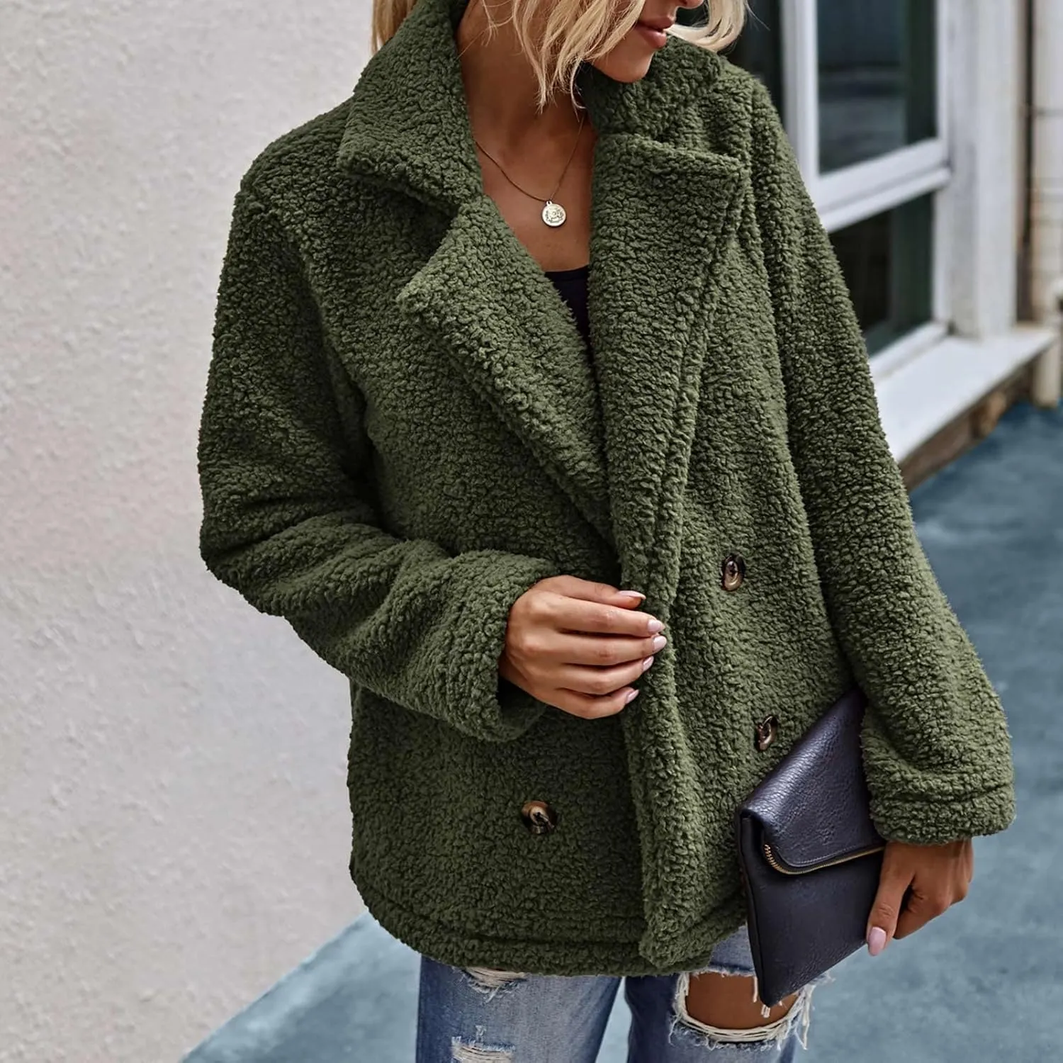 Women's Casual Fashion Loose Solid Color Hat Plus Fleece Collar Pocket Jacket