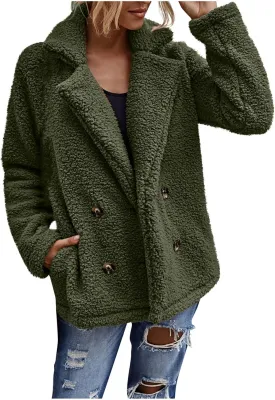 Women's Casual Fashion Loose Solid Color Hat Plus Fleece Collar Pocket Jacket