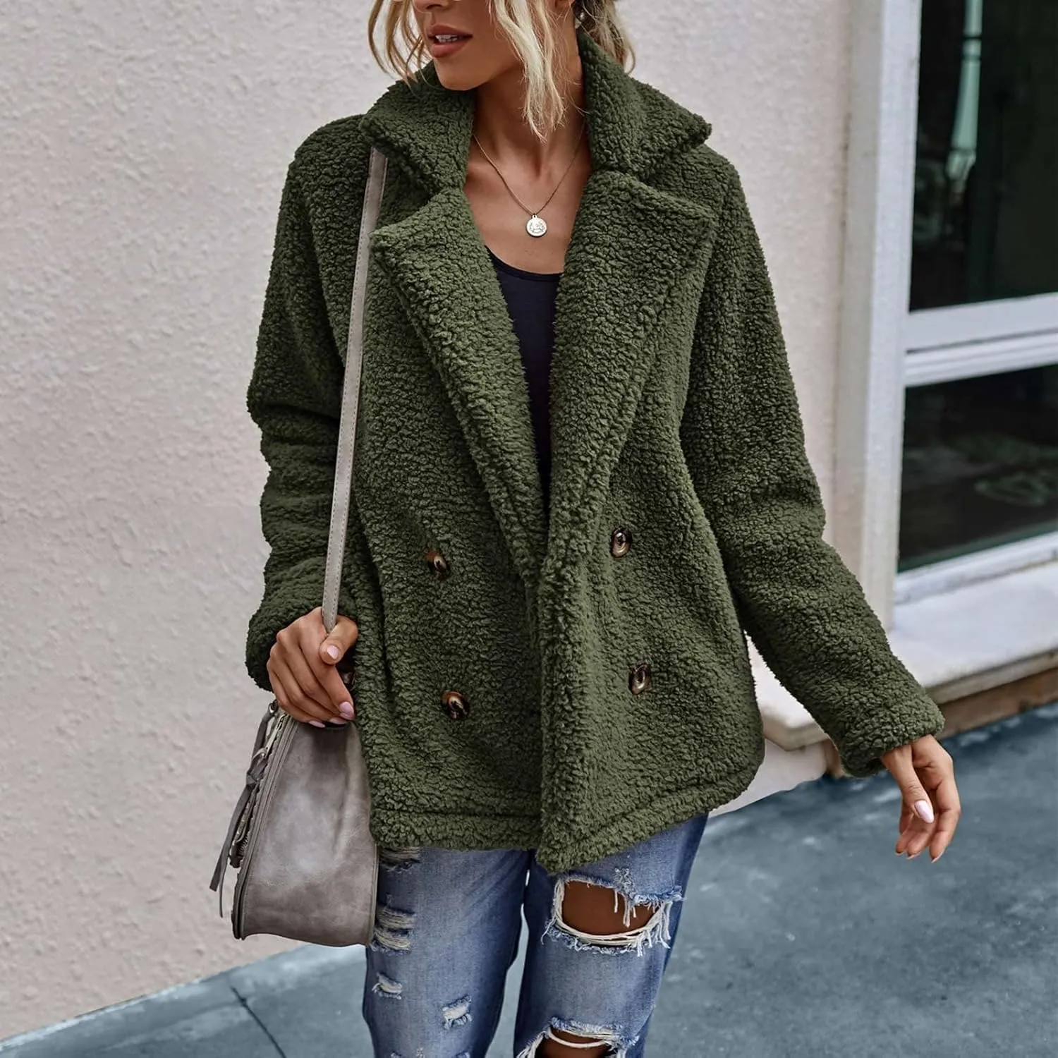 Women's Casual Fashion Loose Solid Color Hat Plus Fleece Collar Pocket Jacket