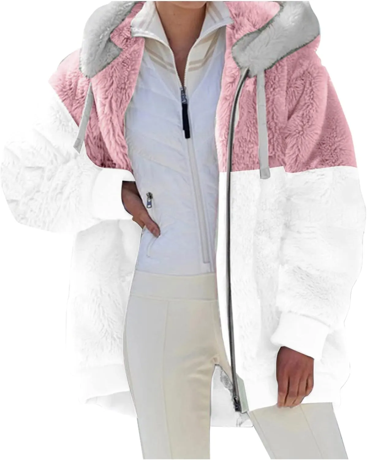 Women's Casual Fashion Loose Solid Color Hat Plus Fleece Collar Pocket Jacket