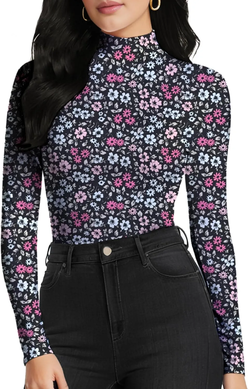 Women's Long Sleeve Mock Turtleneck Tops, Lightweight Baselayer Shirts, High Neck Pullover Undershirts Stretchy