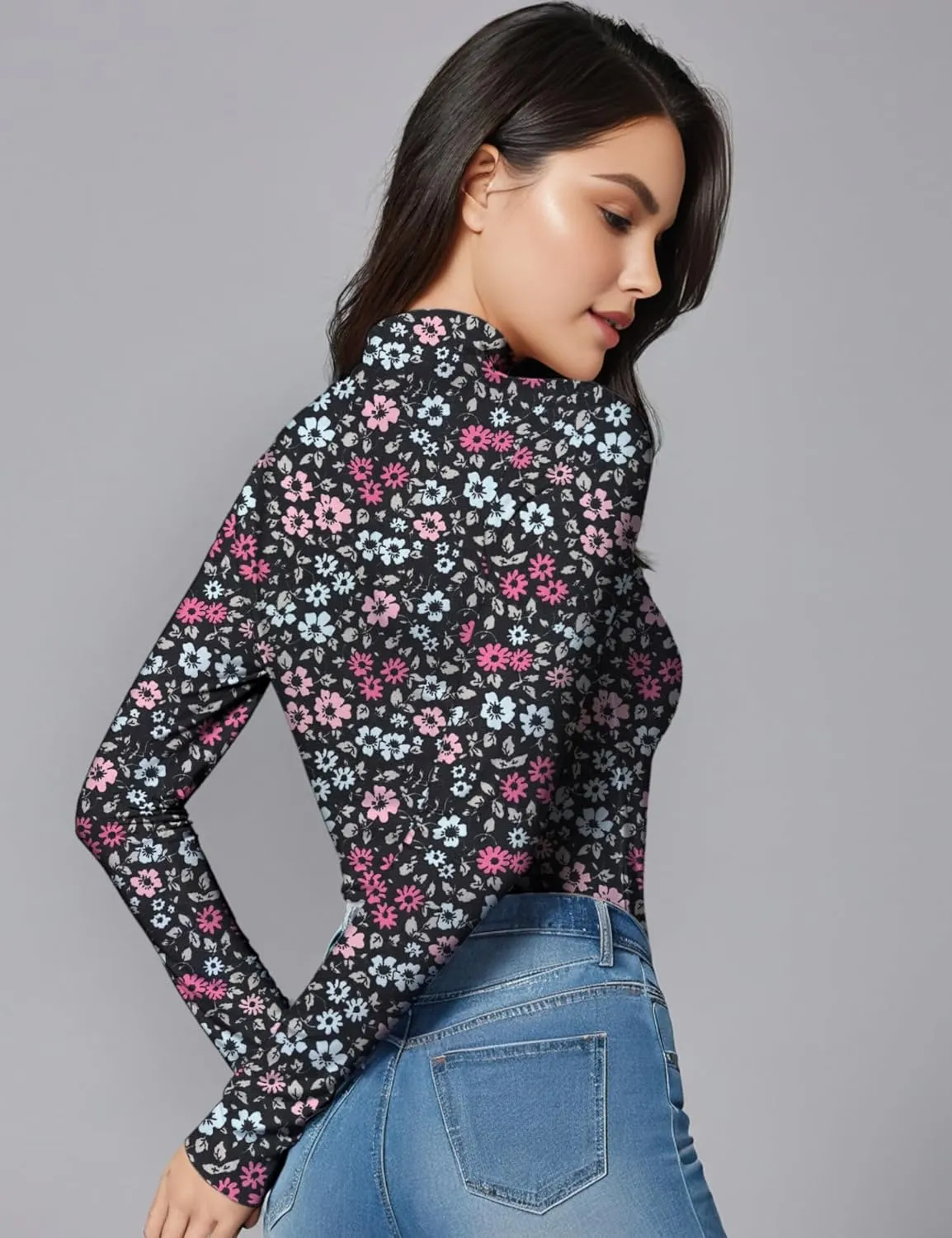 Women's Long Sleeve Mock Turtleneck Tops, Lightweight Baselayer Shirts, High Neck Pullover Undershirts Stretchy