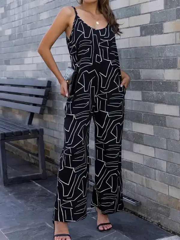 Women’s new pattern loose suspender long jumpsuit