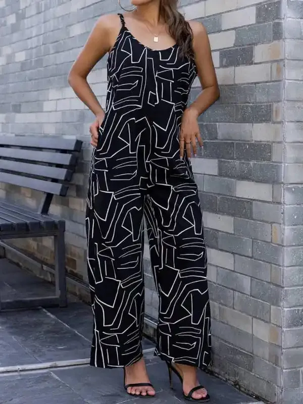 Women’s new pattern loose suspender long jumpsuit