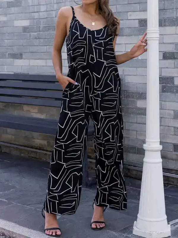 Women’s new pattern loose suspender long jumpsuit
