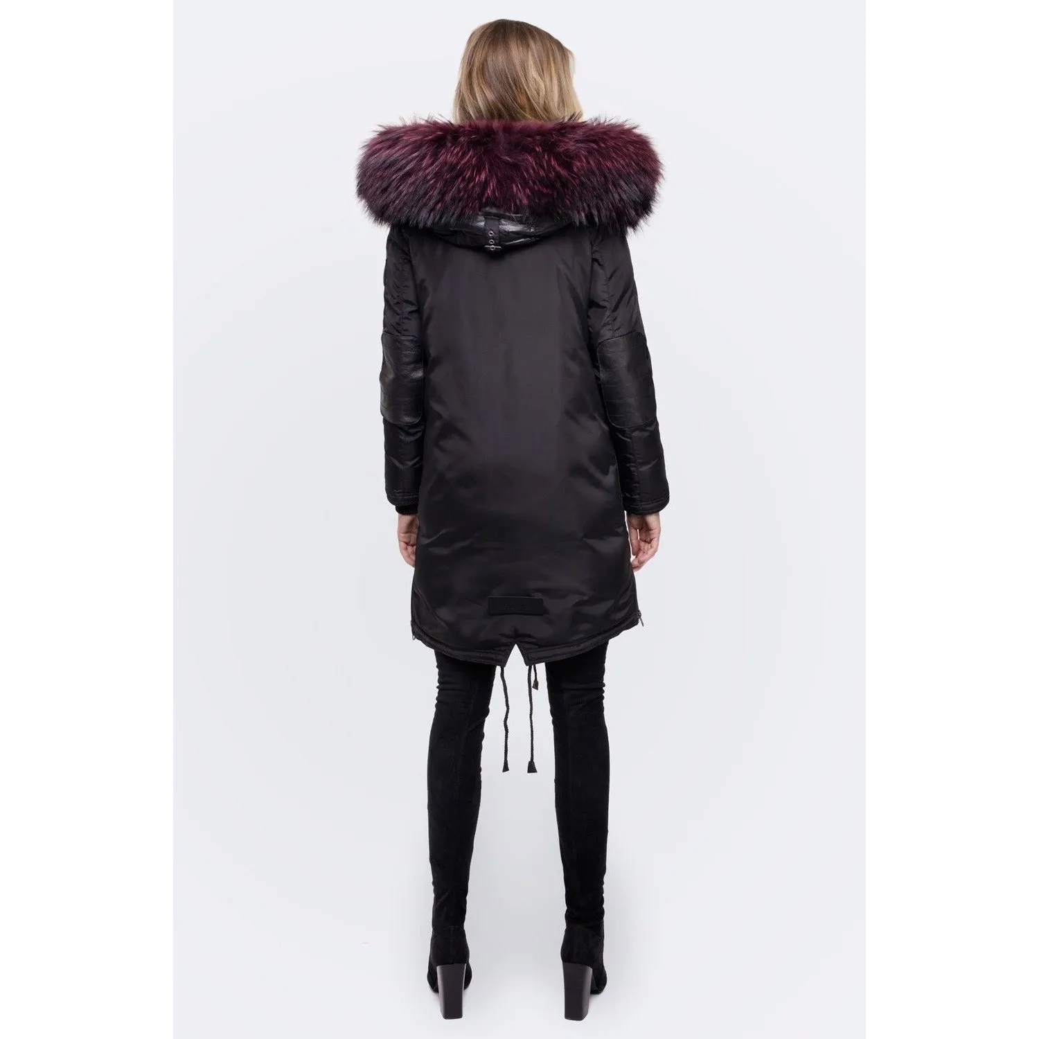Nicole Benisti Womens Brera Coat in Black/Wine Color - Luxury Outerwear