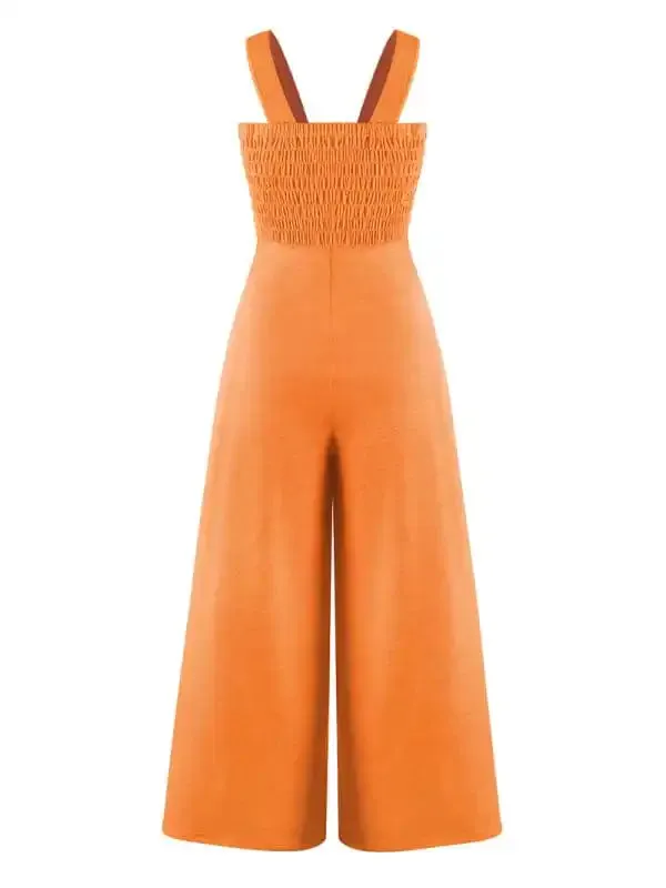 Women’s Square Neck Casual Slim Pleated Jumpsuit