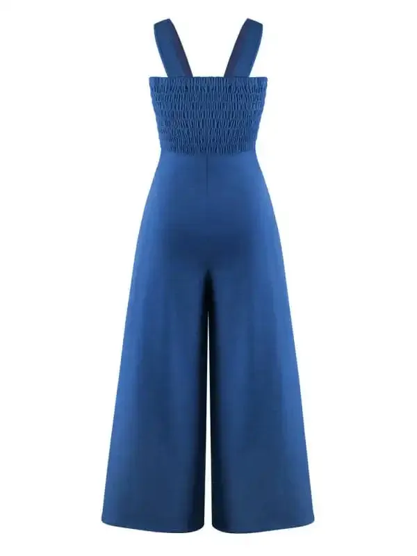 Women’s Square Neck Casual Slim Pleated Jumpsuit