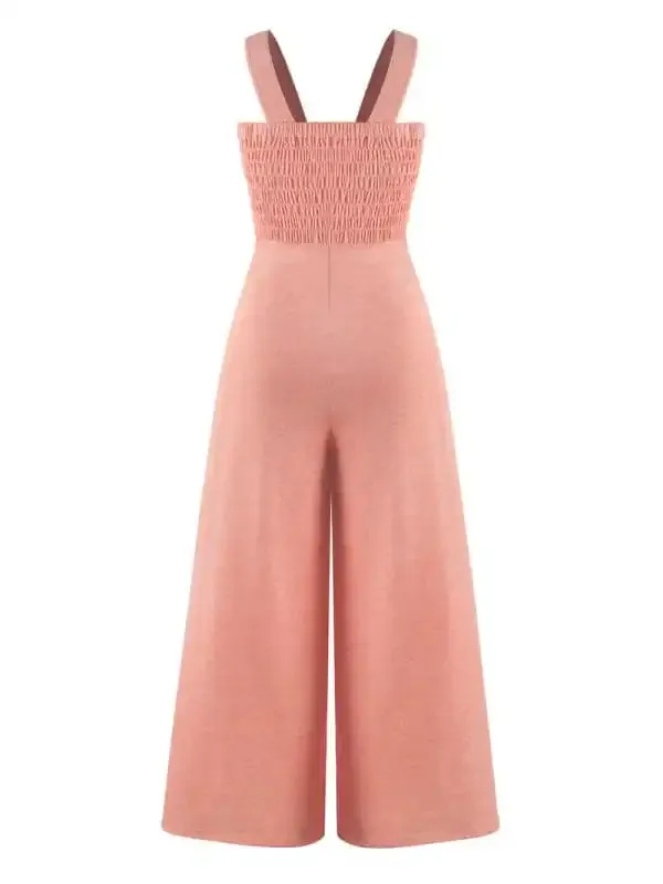 Women’s Square Neck Casual Slim Pleated Jumpsuit