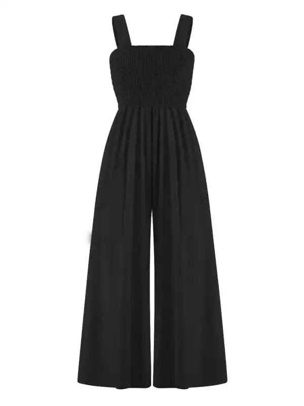 Women’s Square Neck Casual Slim Pleated Jumpsuit