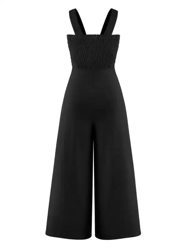 Women’s Square Neck Casual Slim Pleated Jumpsuit