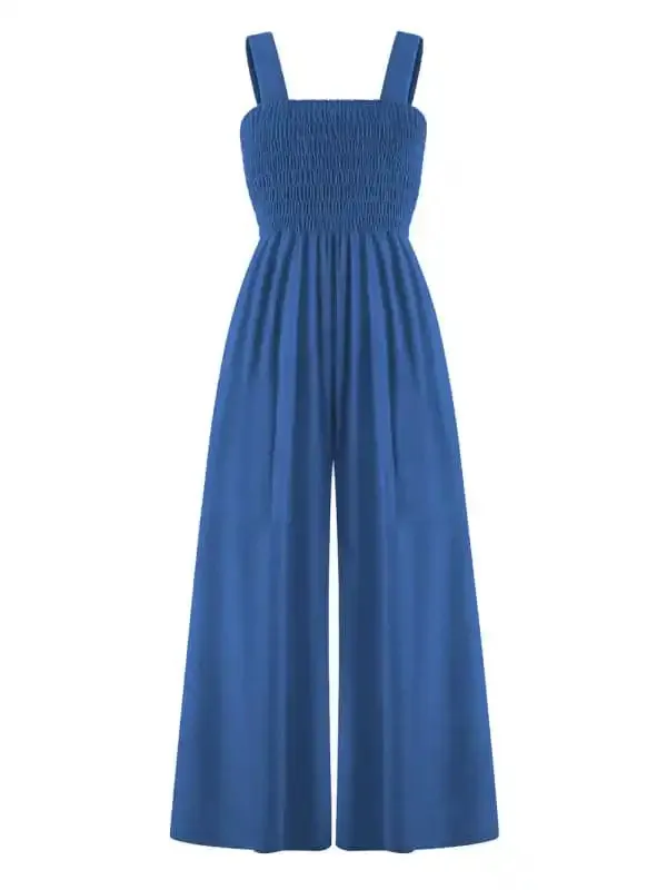 Women’s Square Neck Casual Slim Pleated Jumpsuit