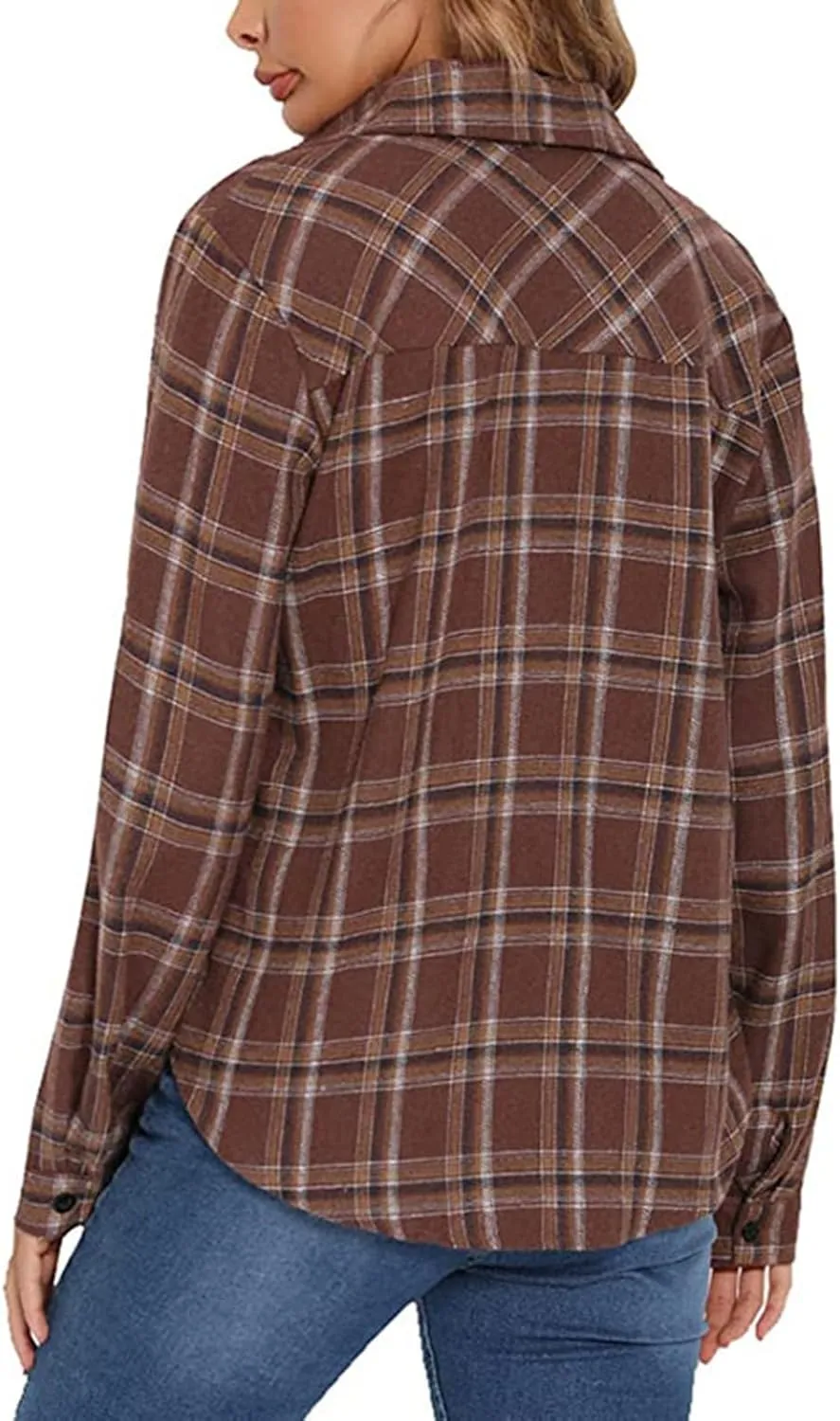 ZYXTIM Womens Plaid Shirts Classic-Fit Long-Sleeve Loose-Fit Lightweight Collar Flannel Shirts Fashion Boyfriend Blouses Tops
