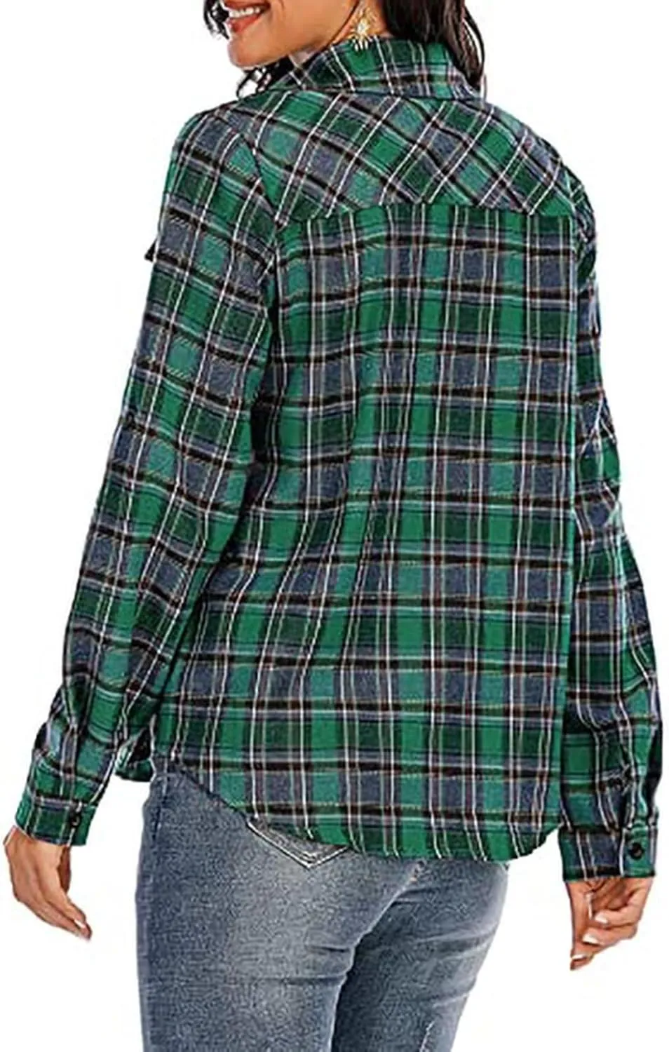 ZYXTIM Womens Plaid Shirts Classic-Fit Long-Sleeve Loose-Fit Lightweight Collar Flannel Shirts Fashion Boyfriend Blouses Tops